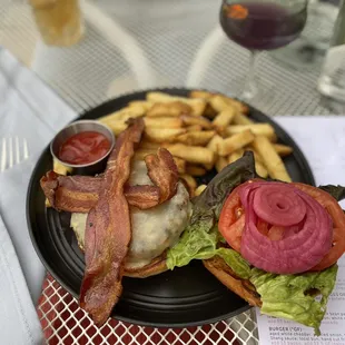 Veggie burger with not so veggie bacon added. Definitely a winner of a burger