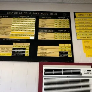 menus on the wall