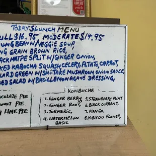 Lunch menu (could vary)