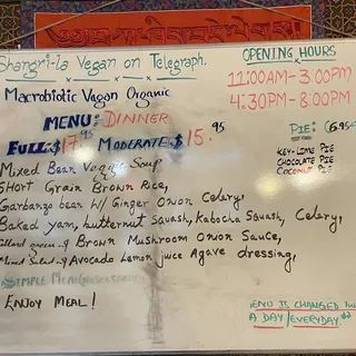 Dinner menu