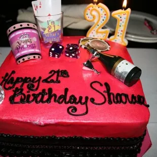 a 21st birthday cake with candles