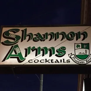 a sign for shannon arms cocktails