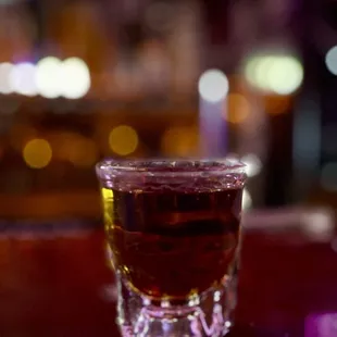 a shot of alcohol in a shot glass