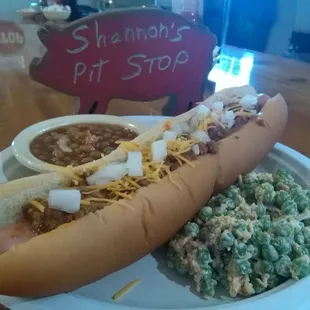 Foot long Coney, house made Coney sauce