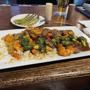 Shrimp and beef teriyaki special. Had to take a few bites before taking the pic! Delicious!