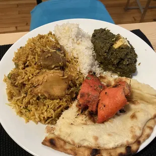 Chicken Biryani, Saag Paneer, Chicken Tikka, Naan