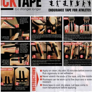 Rocktape promotes circulation, removes lactic acids, prevents fatigue and enhances performance.
