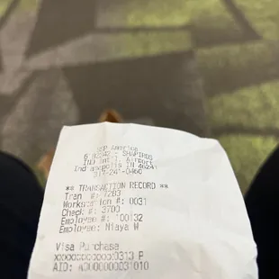 a receipt for a sandwich