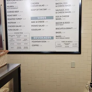 a menu on the wall