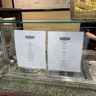 menus on display