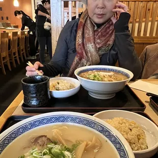 Tonkotsu ramen, chahan and Mabo ramen.