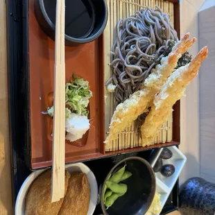 Tempura Soba and Inari Sushi