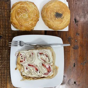 Gohal and strawberry crepe cake