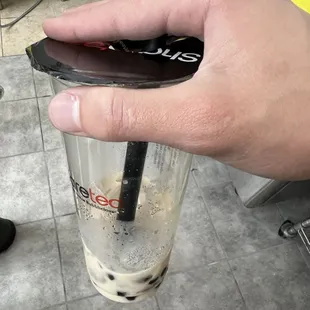 Drank the milk tea down to the bottom