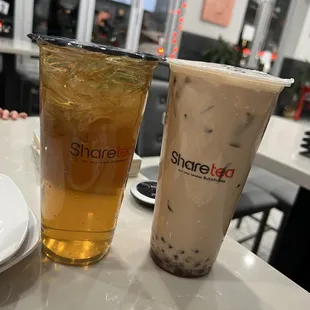 Wintermelon Tea (17) and Classic Milk Tea (Black) (1) with red bean and herbal jelly