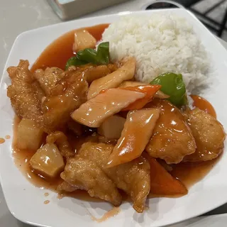 Fish Filet with Sweetnsour Sauce over Rice