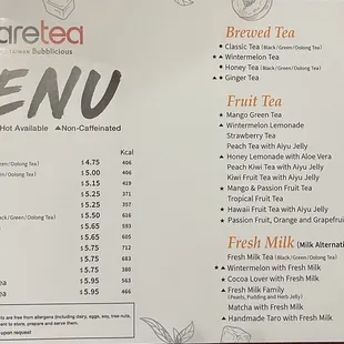 Sharetea&apos;s Drink Menu