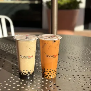 two drinks sitting on a table