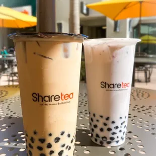 Okinawa Pearl milk tea and Taro milk tea with Boba.