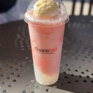 Strawberry ice with lychee and ice cream