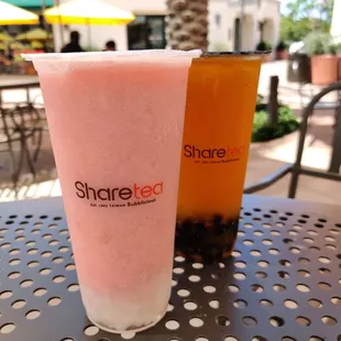 Strawberry iced blended with lychee jelly and ice cream Mango green tea