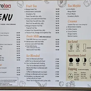Menu as of June 2024