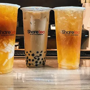 a row of bubble teas