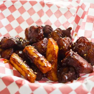 a basket of chicken wings