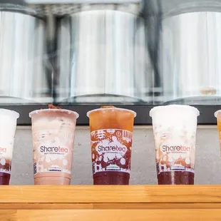 a row of iced drinks