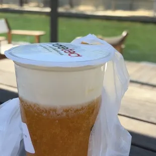 Mango green tea topping with creama ～ love it