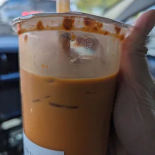 Thai tea not fully mixed. Weak Thai tea flavor.