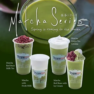 three cups of matcha green tea