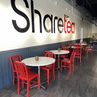 tables and chairs in a restaurant