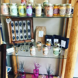 Local artist candles and jewelry.