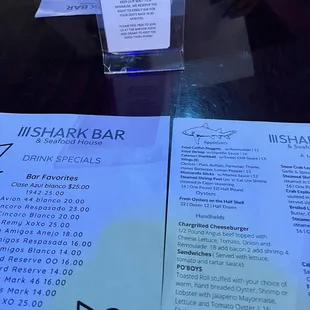 Drink menu