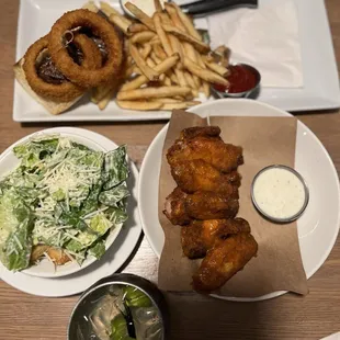 Shark Wings &amp; Steak Sandwich w/ a Caesar salad