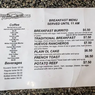 Breakfast menu