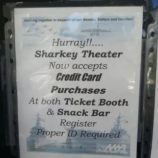 The theater accepts credit cards now for purchases.
