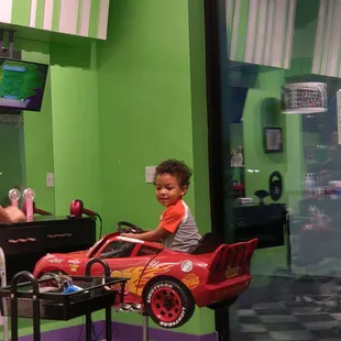 Excited to get his hair cut