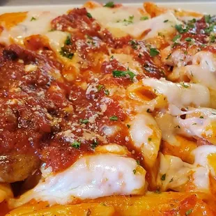 Baked ziti and Italian sausage