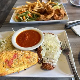 Chick parm , angle hair pasta, good garlic bread