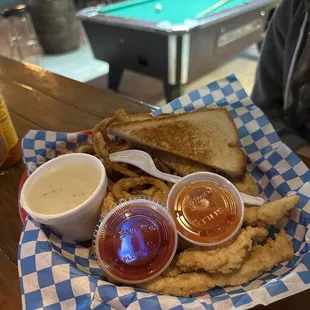 Chicken tenders with onion rings
