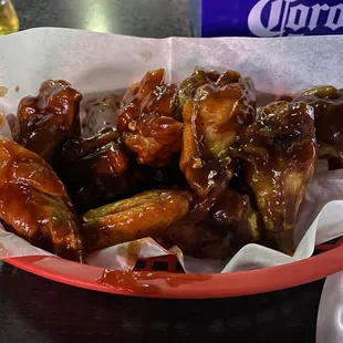 a basket of chicken wings