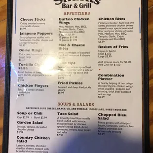 Front side of menu