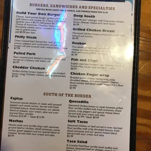 Backside of menu
