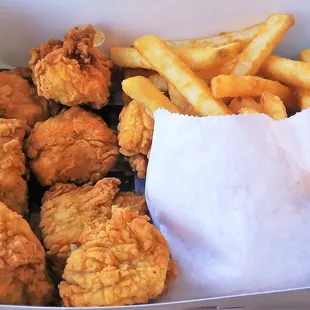Chicken tenders and french fry combo, delish!