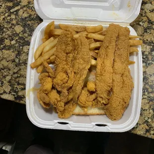 Number 8 combo It's a lot of food and it is GOOD! They sprinkled on some sort of seasoning mix...don't know what it is but it's spicy good