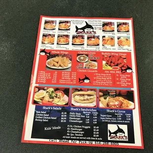 Front page of the menu