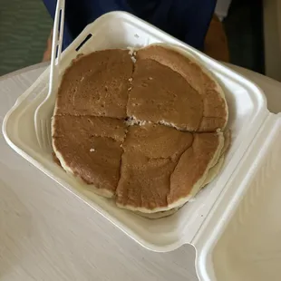 Pancakes, 2 decent size pancakes! Yum! Sorry we cut into it before I got a picture