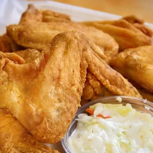 fried fish and coleslaw